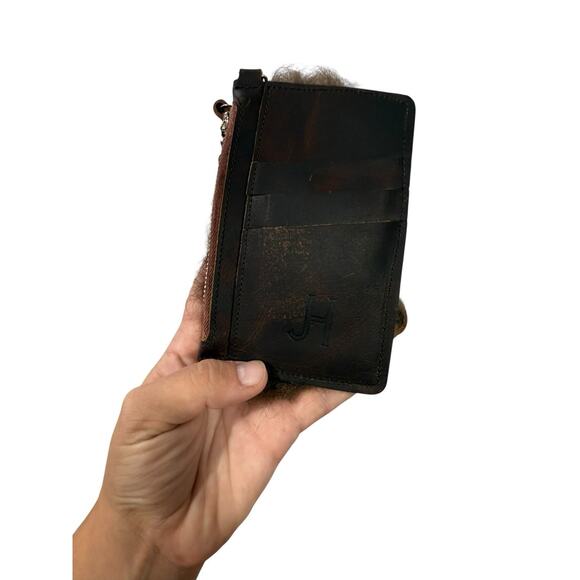 Buffalo Leather And Fur Handmade Wristlet Zip Wallet JH Brand - Picture 5 of 8